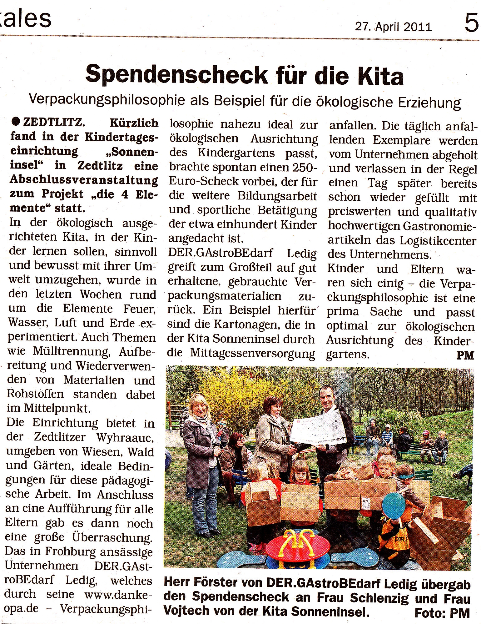 Ausschnitt aus Rundschau BNA/GTH vom 27.04.2011